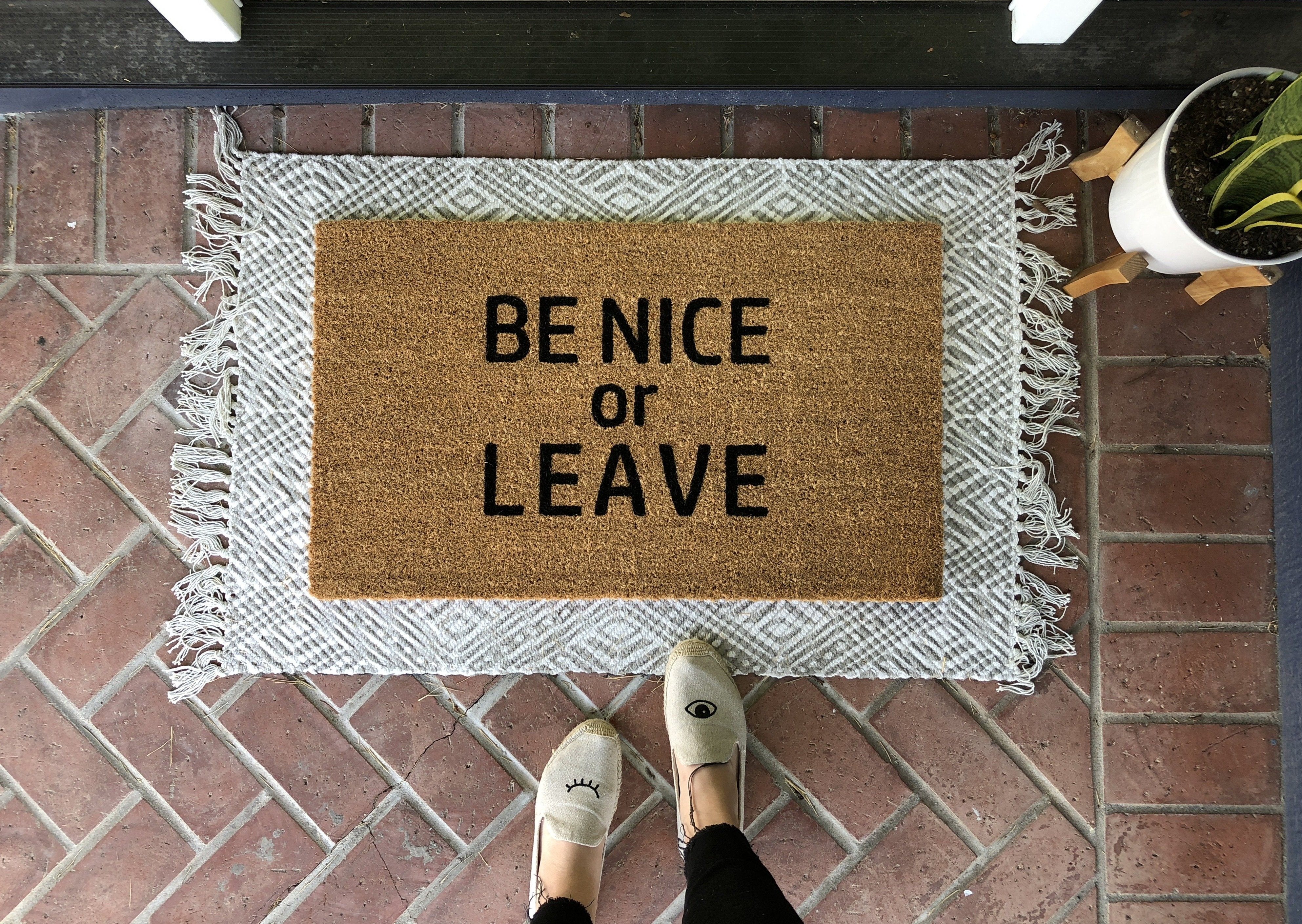 Hashtag #comeonin Funny Welcome Mat